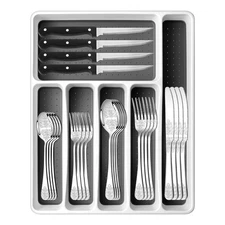 48-PCS Silverware Set for 8 with Drawer Organizer Stainless Steel Steak Knives