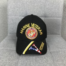Marine Veteran Hat Cap Strap Back One Size Black Mens USA Flag Patriotic