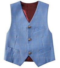Boy's 3 Buttons Solid Color Formal Vest for Kids 6 Years Blue Plaid