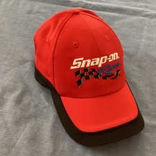 Vintage 90s Snap On Racing Red Black Hat Cap Adjustable - Embroidered Logo Adult