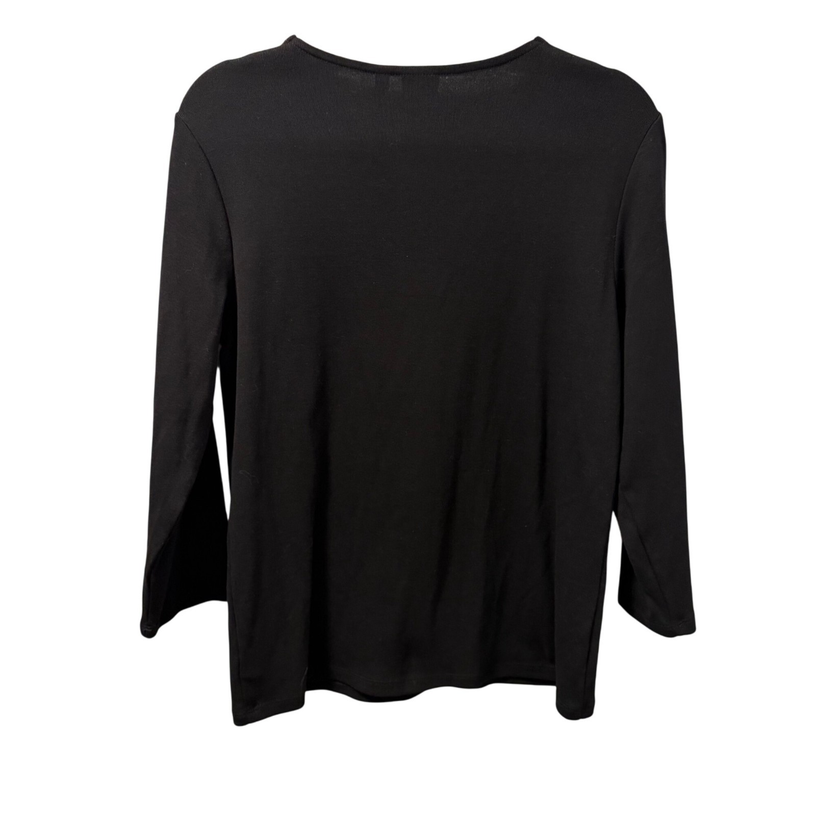 Rafaella Black V-Neck Top With Rhinestone Trim Long Sleeves Sz  L shirt. NWT