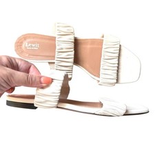LEWIT Italian Leather Ruched Sandal Cream Sz 40