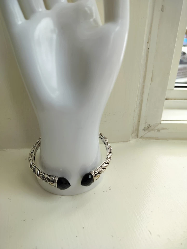 Brazalete Jai de plata de ley y oro de 14kt piedra de ónix Foto 3 de 4