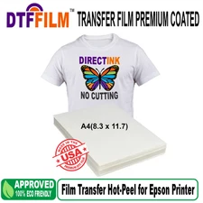 50PK DTF Film A4 Direct Heat Transfer Print on T-Shirt for Epson Printer