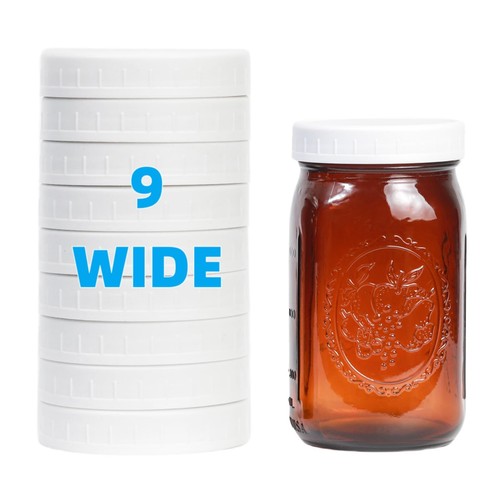 9 Pack Upgraded White Wide Mouth Mason Jar Lids with Silicone Rings, for Ball...