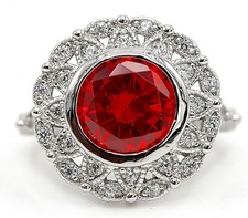 5CT Fire Garnet  White Topaz 925 Solid Sterling Silver Ring Sz 7 IB2-1