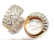 Cz Ring 3 Rangée or Jaune 18KT Premier Motif Large Bande Qualité 6 7 8 9 10 Neuf
