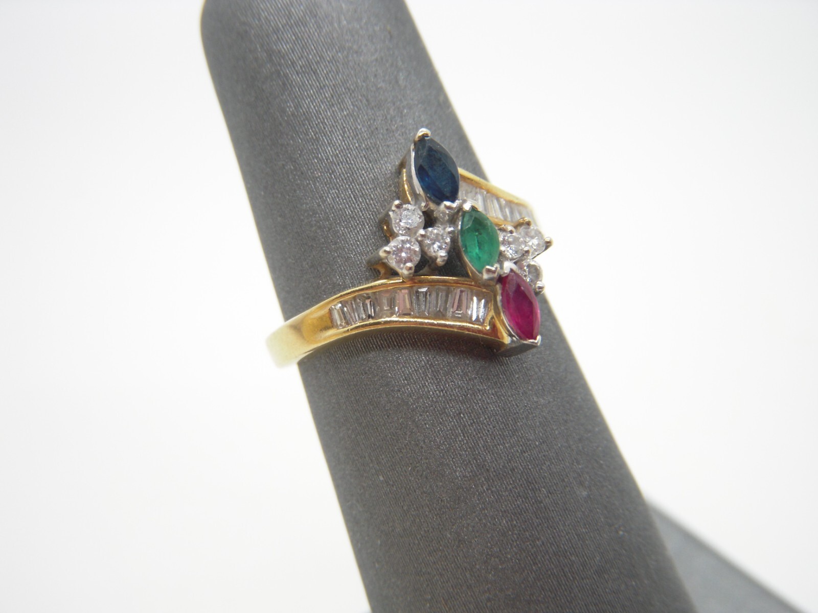 18K Solid Gold  Diamond Emerald Ruby Sapphire Rin… - image 8