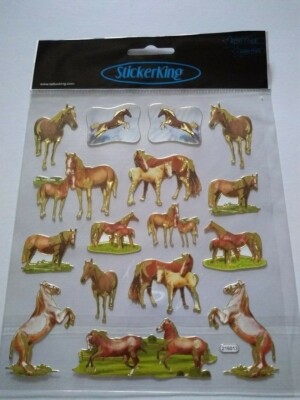 Crafts Stickers Horses Foals Jumping Grass Running Gold Brown White (DC)