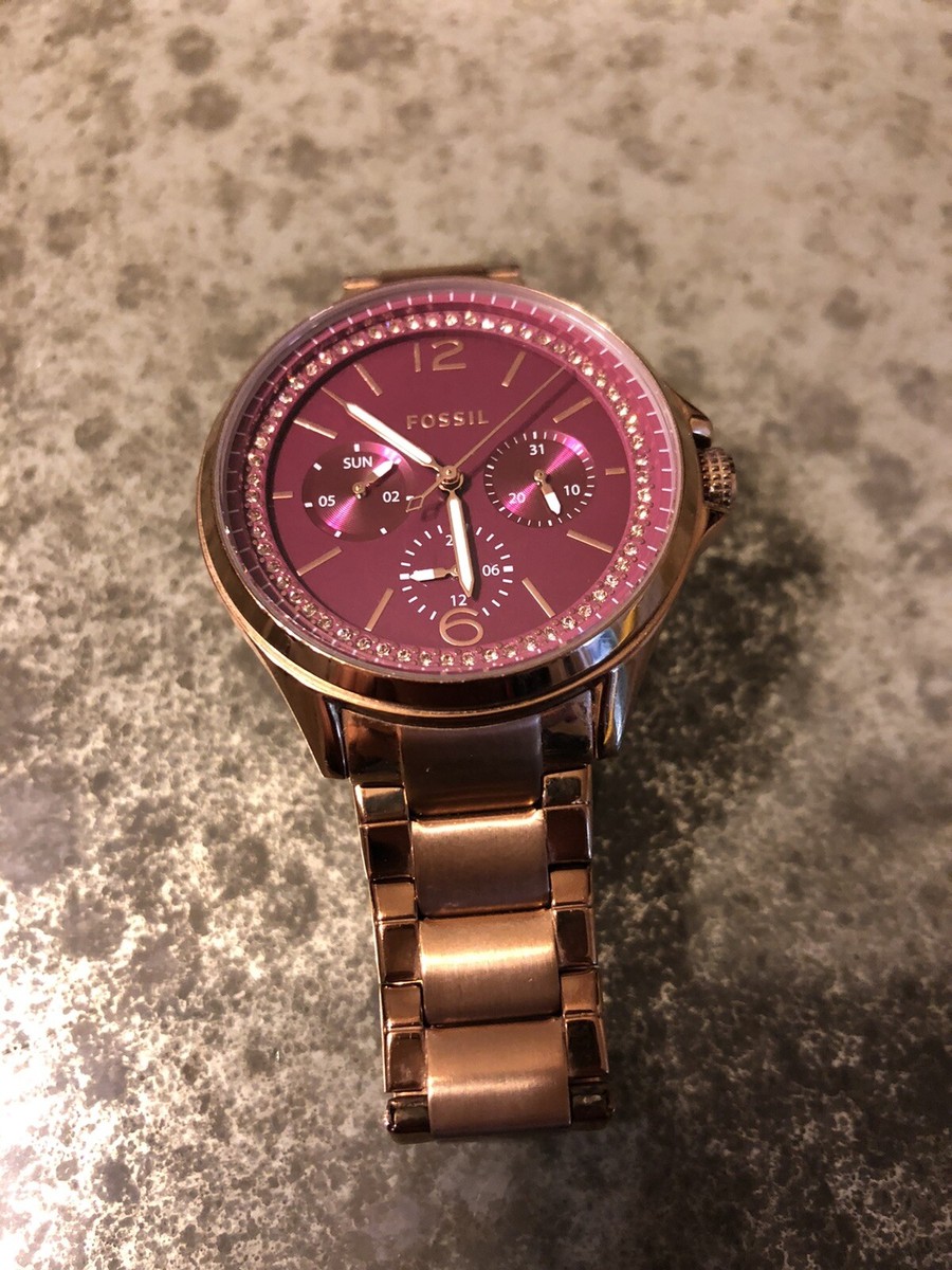 Fossil: Stainless Steel Rose Gold Watch with Hot Pink Face Fossil Riley Women main image 3