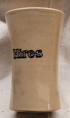 OLD HIRES ROOT BEER STONEWARE MUG ''USE AS CONTAINER EXCEPT FOR HIRES ILLEGAL''