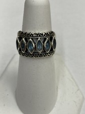 Sterling Silver Marcasite  Blue Topaz Fashion Ring Size 6.5