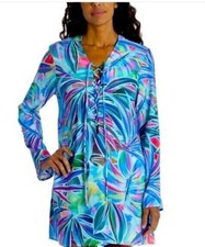 NWT La Blanca Multicolor Palm Long Sleeve Swimsuit Cover Up Tunic Small ymr2125