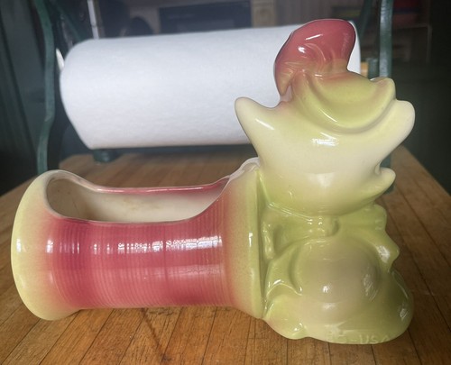 Vintage USA Rumpf Kunstkeramik Katze Übertopf Katze mit Spule limettengrün & rosa - Bild 3 von 10