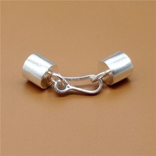 925 Sterling Silver Plain Cord End Cap Connector Hook Clasp for Bracelet