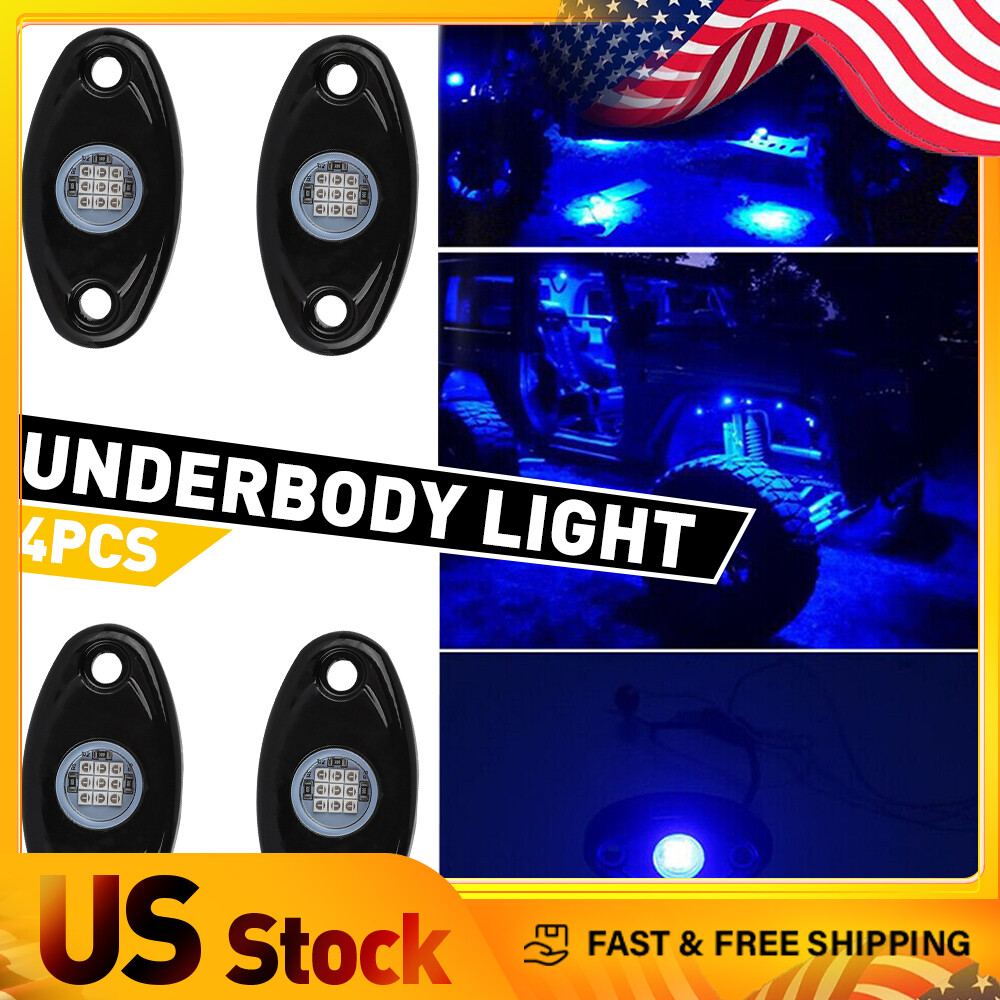 4pcs Blue LED Rock For Lights Jeep Offroad Truck Boat UTV ATV Underbody Wheel US