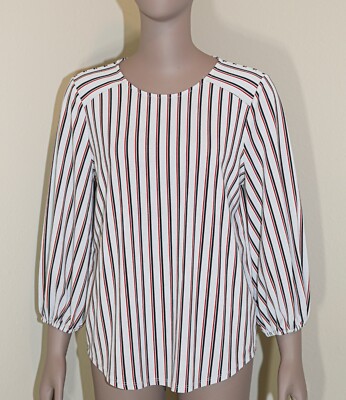 Gray Striped Long Sleeve Blouse Size Medium Fall Work Office Top Formal Evening