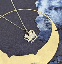 Sterling Silver Solid 925 Welsh Dragon Pendant Necklace
