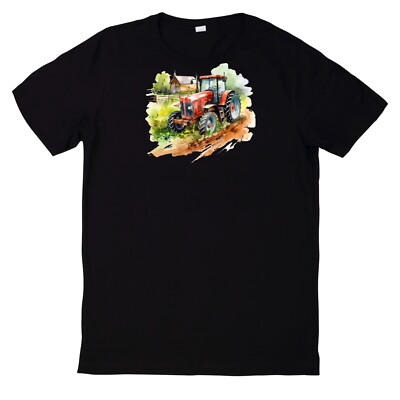 Farming Watercolour Tractor Motif T-Shirt
