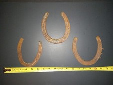 Vintage Rusty Metal Horseshoes Lot of 3 Various Sizes with Nails