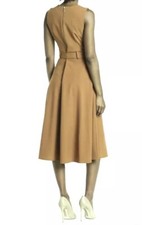 CALVIN KLEIN S/LESS FIT FLARE, BELTED MIDI DRESS, LUGGAGE, SIZE 12P NWT