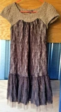 Lace Modcloth Dress Brown Sheer Ruffled Back Tulle Sweater Top Sequin Tiered
