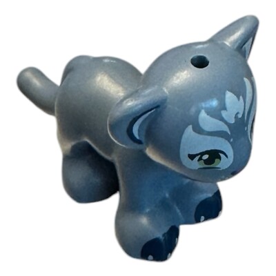 LEGO Part 14734 Sand Blue Tiger Cub w/ Light Green Eyes and White Face Markings
