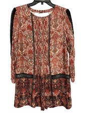 Adelyn Rae Paisley Tunic Mini Dress Womens Small Lace Multicolor Bohemian Hippie
