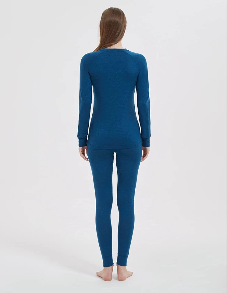 Womens 100% Merino Wool Base Layer Set Winter Thermal Underwear Top Long Johns - Image 2 of 4
