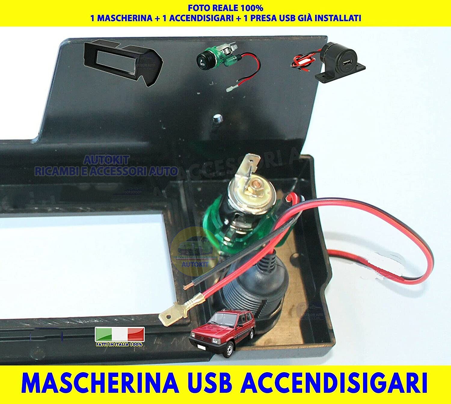 Mascherina Autoradio COMPATIBILE per Panda 141 141A Accendisigari USB Grigio foto 2