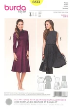 Burda 6833 Full-Flared Swingy Retro Dress w Collar Options, Sleeveless Sz 8-18
