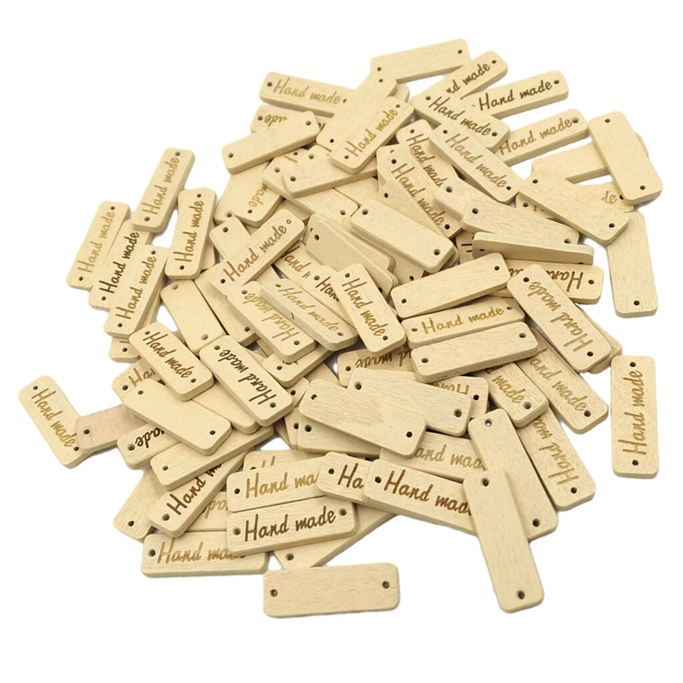 100x Handmade Label Holz 2 Loch Knöpfe Tags Zum Nähen Kleidung Dekor 30mm - Bild 4 von 4