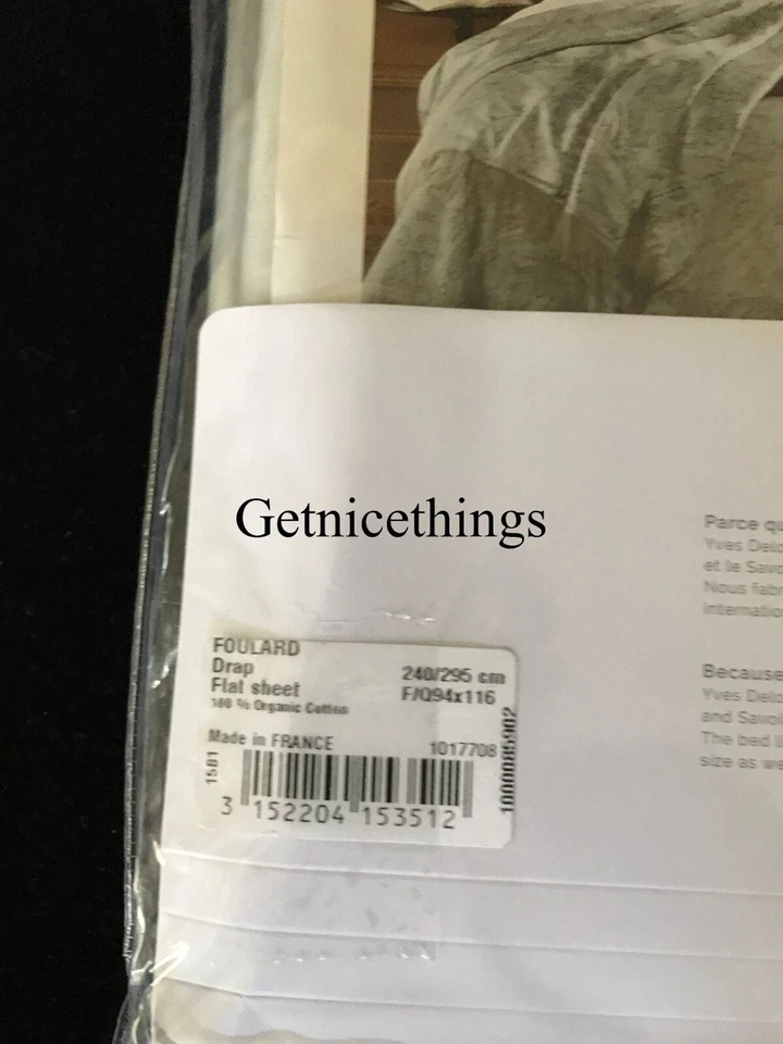 Sábana Plana Yves Delorme Queen 94x116" Gris Satén Orgánico Jacquard Frontera Francia Foto 2 de 4