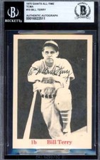 Bill Terry Beckett BAS Signed 1975 TCMA All Time Giants Autograph