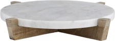 Santa Barbara Design Studio Table Sugar Round Marble Tray with Mango Wood Stand