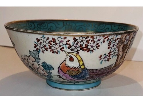 Vintage Asian Style Porcelain Bowl Flowers Birds Multi Color Hand Painted B182 - Picture 7 of 12