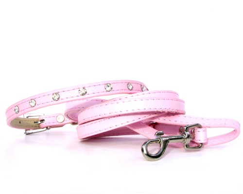 Diamante Crystal Dog Collar / Lead / Set Puppy Rhinestone Baby Pink Blue 6-14" - Picture 16 of 33