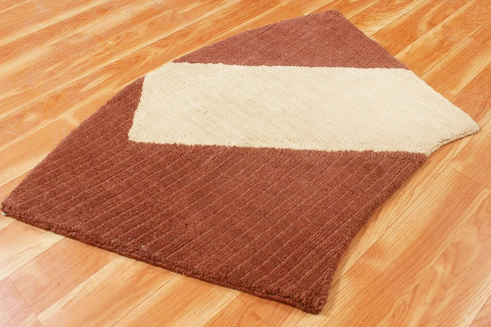Brown Hand Loom Modern Small Carpet Living Room Natural Wool Area Rug 2x3 ft - Image 4 of 4