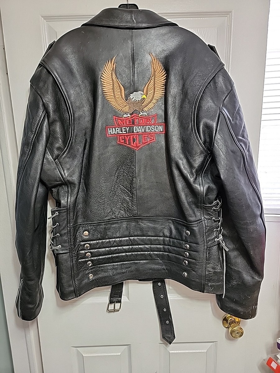 Vintage Harley Davidson Mens Black Leather Motorcycle Jacket Sz 50