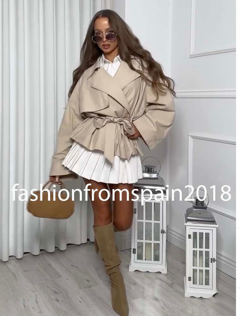 ZARA ベルト付きショートトレンチコート 4749/847 ZARA NEW WOMAN SHORT TRENCH COAT WITH BELT TAUPE BROWN XS-S