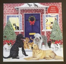 Galison CHRISTMAS COTTAGE 1000 Piece Jigsaw Puzzle Dogs Cats EXCL CONDITION