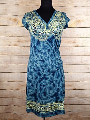 Athleta Nectar Faux Wrap Dress Tattooed Tie Dye Dress Size Medium 