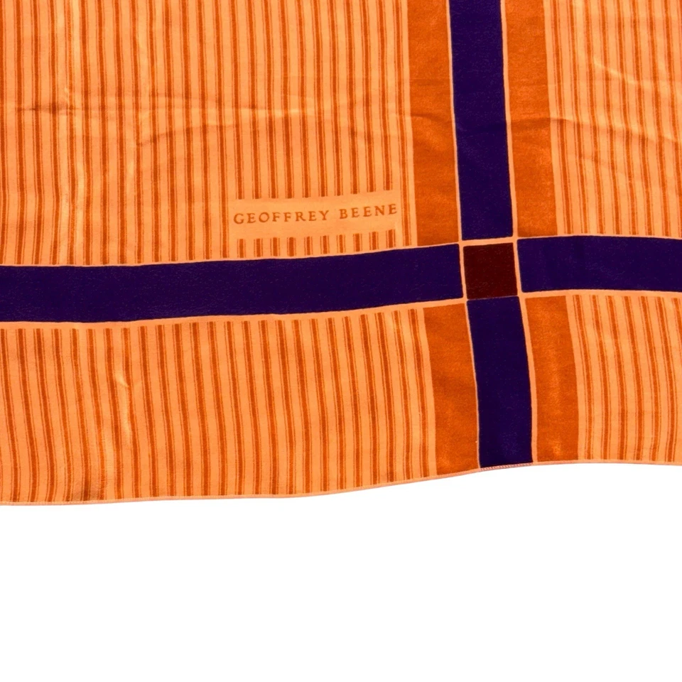 Bufanda De Colección Geoffrey Beene 27" Cuadrada Naranja Púrpura Estampado Geométrico Foto 3 de 4
