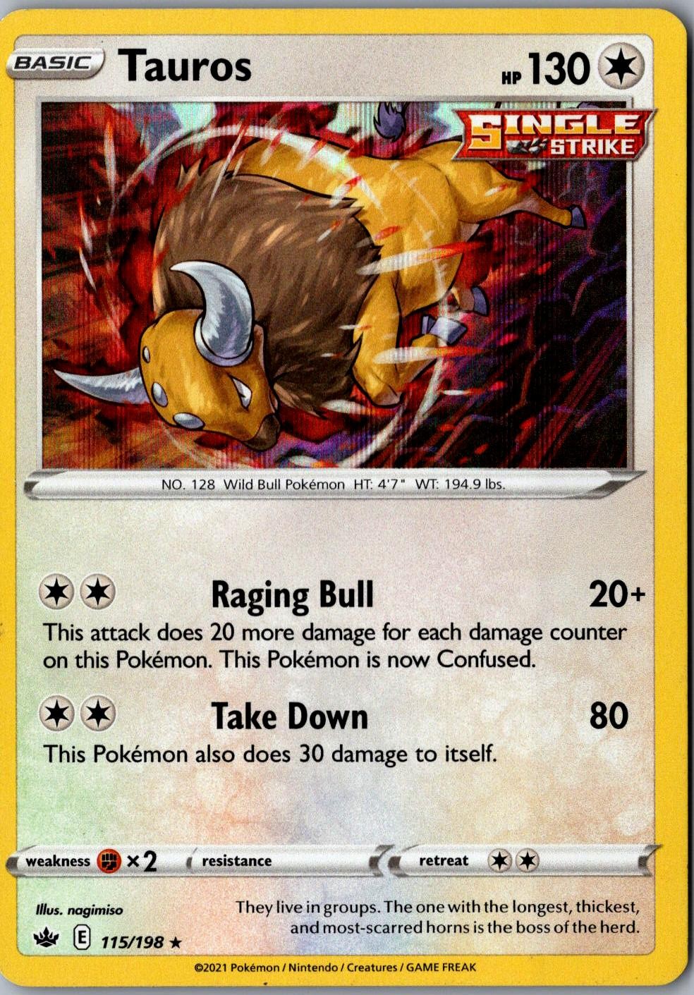 Tauros Holo 115/198 Holo Rare Chilling Reign Lightly Played Pokemon Card