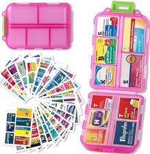 Pill Organizer with Medicine Labels Travel Daily Pill Container Pink 161 Label