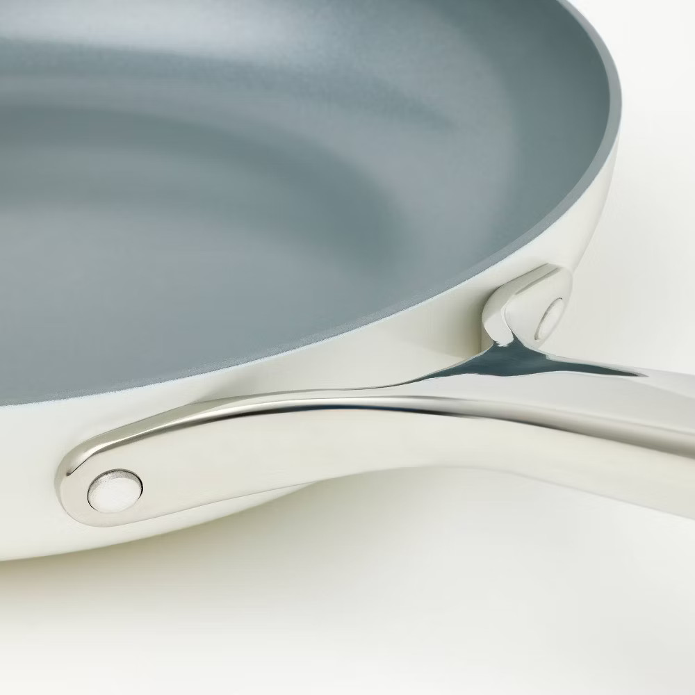 12" Nonstick Ceramic Coated Aluminum Frypan with Cover Cream - Figmint