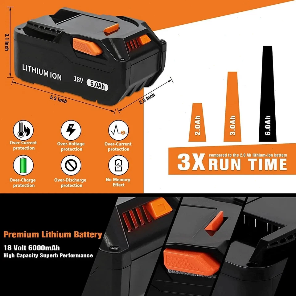 PACK 2 para Ridgid 18V R840085 8.0Ah Batería de iones de litio rígida 18V R840087 Foto 2 de 4