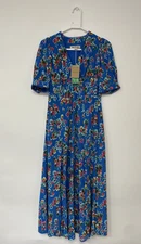 Boden Rosie Godet Tea Dress Gallery Blue Abstract Posy Size 8R D1020 BNWT