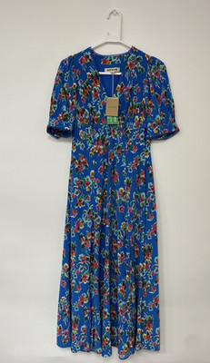 Boden Rosie Godet Tee-Kleid Galerie blau abstrakt Posy Größe 8R D1020 neu mit Etikett
