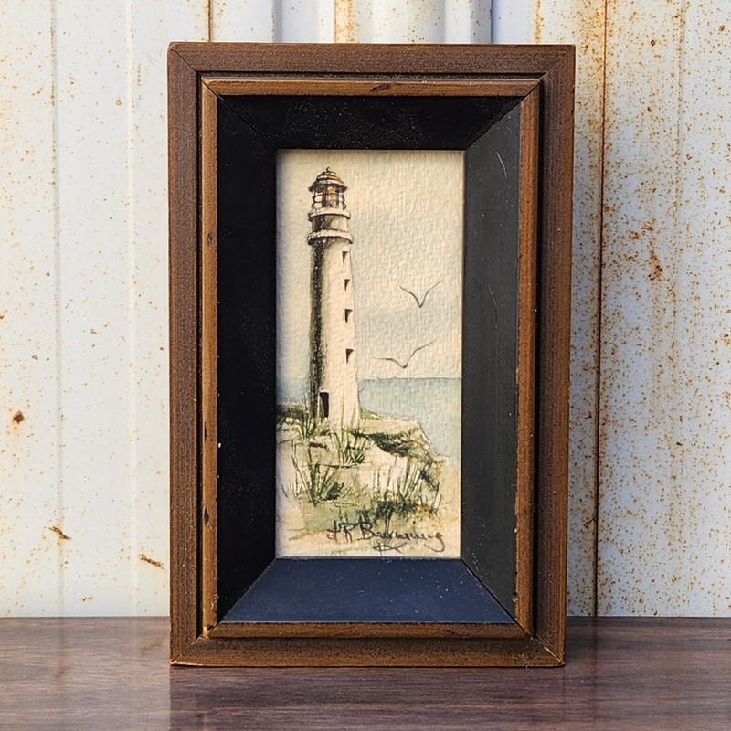 Lynda R. Brunning Signed Framed Original Watercolor Painting Lighthouse Seaside